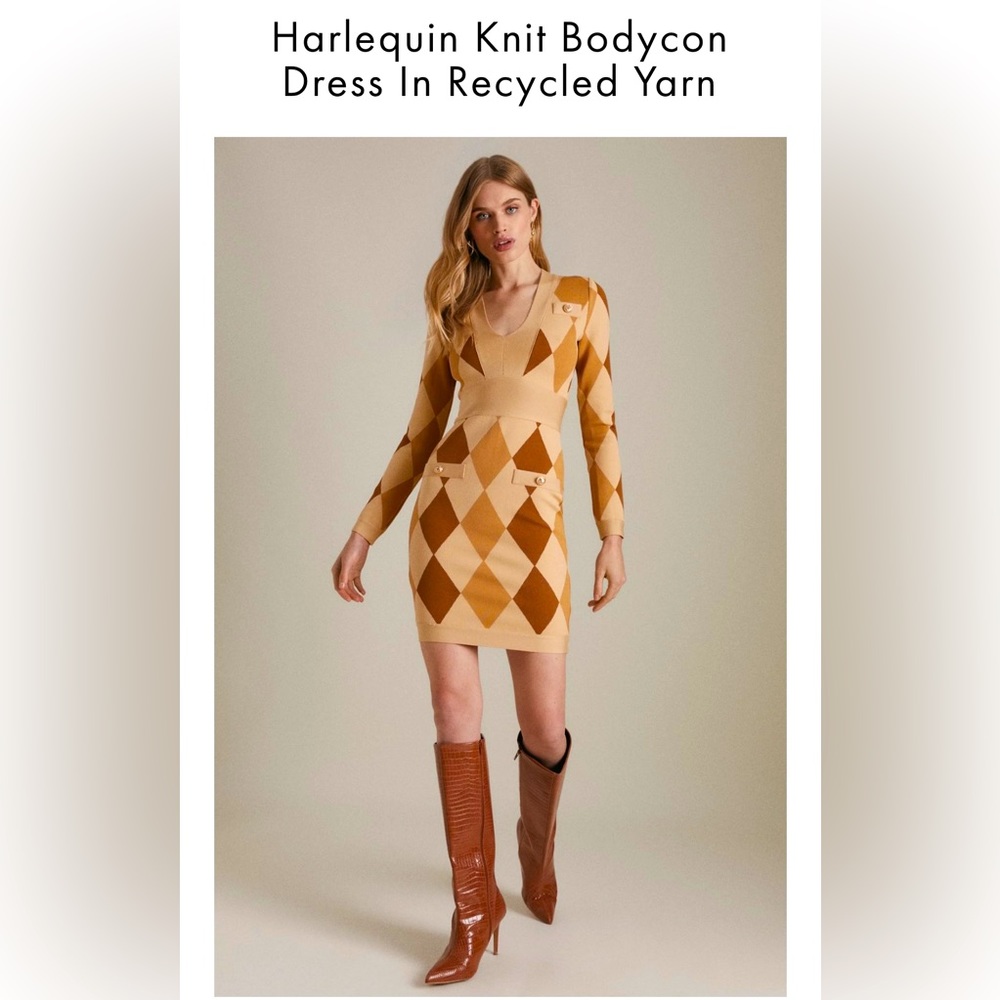 Karen Millen bodycon knit dress in Camel